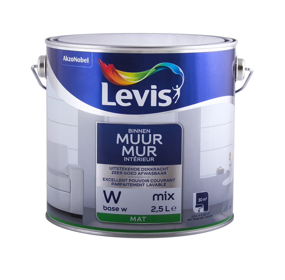 Миещ сe латекс Levis Muur Interieur Mat Mix / База W / 2,5л