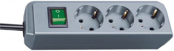 Разклонител Eco Line с 3 контакта и ключ / 1.5м сив