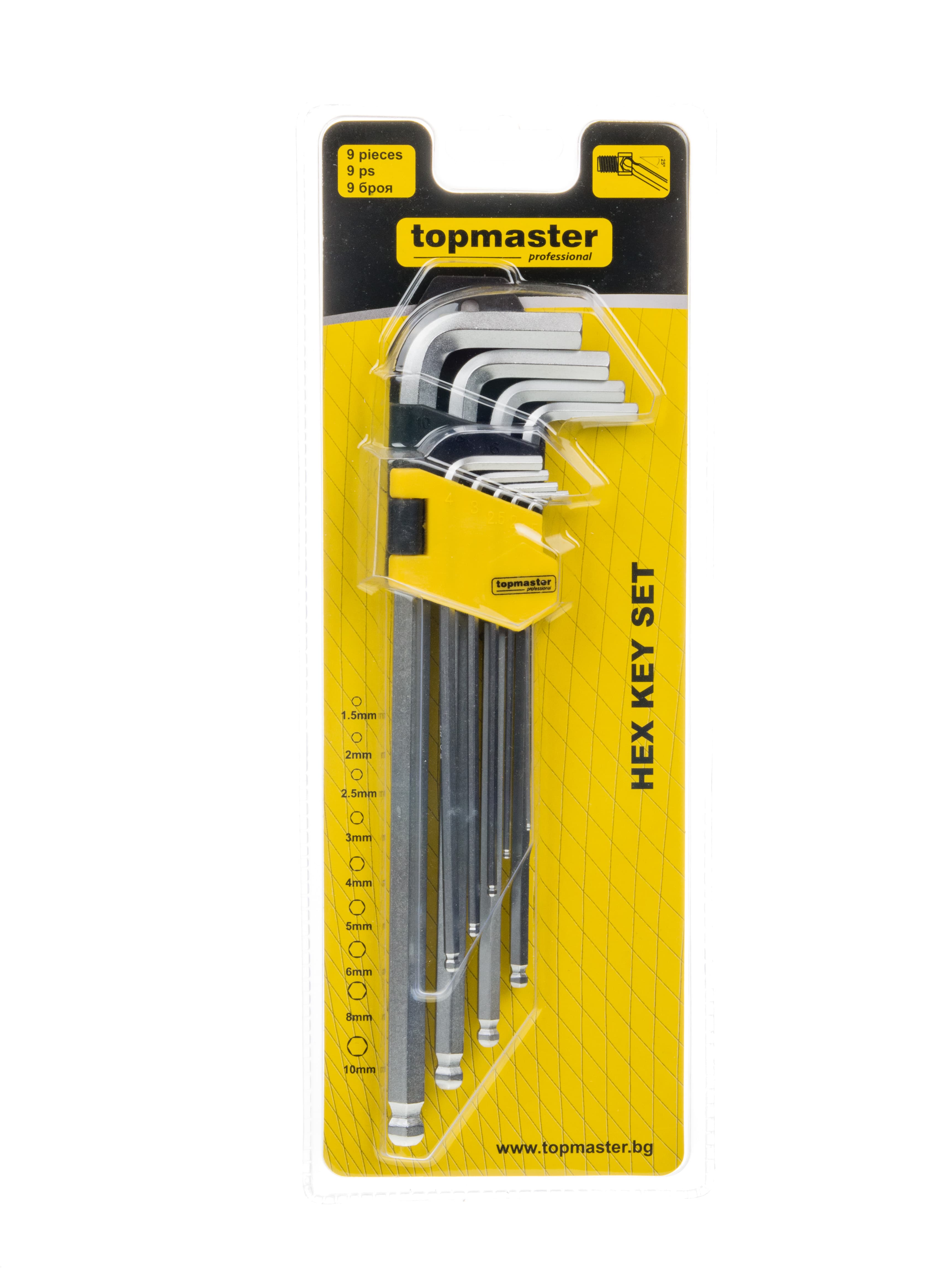 Комплект шестограми с топче Top Master Pro CR-V 1.5-10mm 9 броя