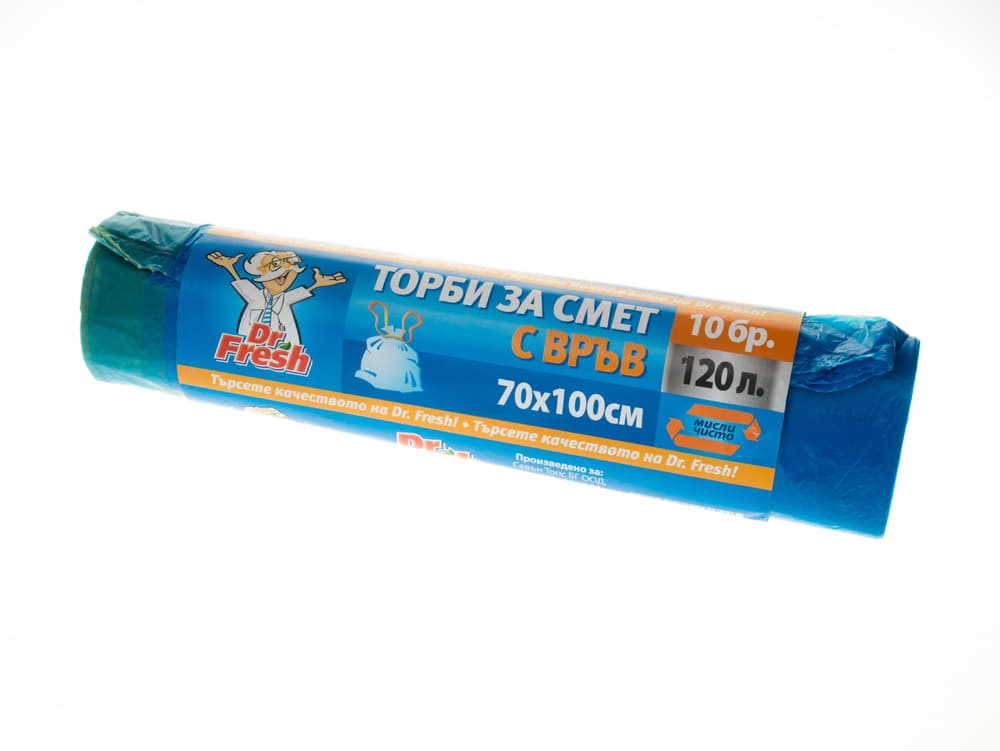 Торби за смет с връв Д-р Фреш 120 л / 10 броя