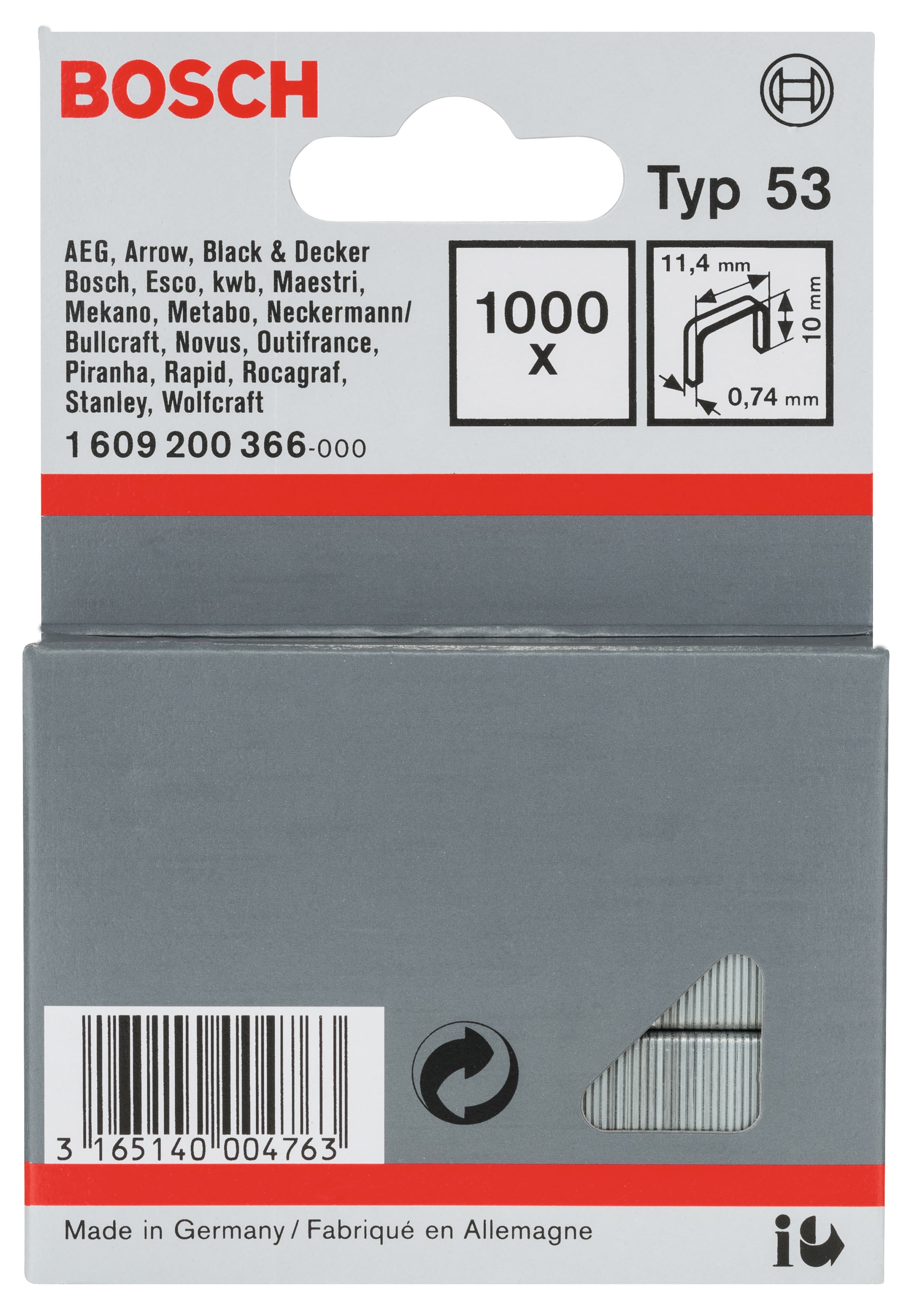 Кламери за телбод Bosch 10/10 1000 броя
