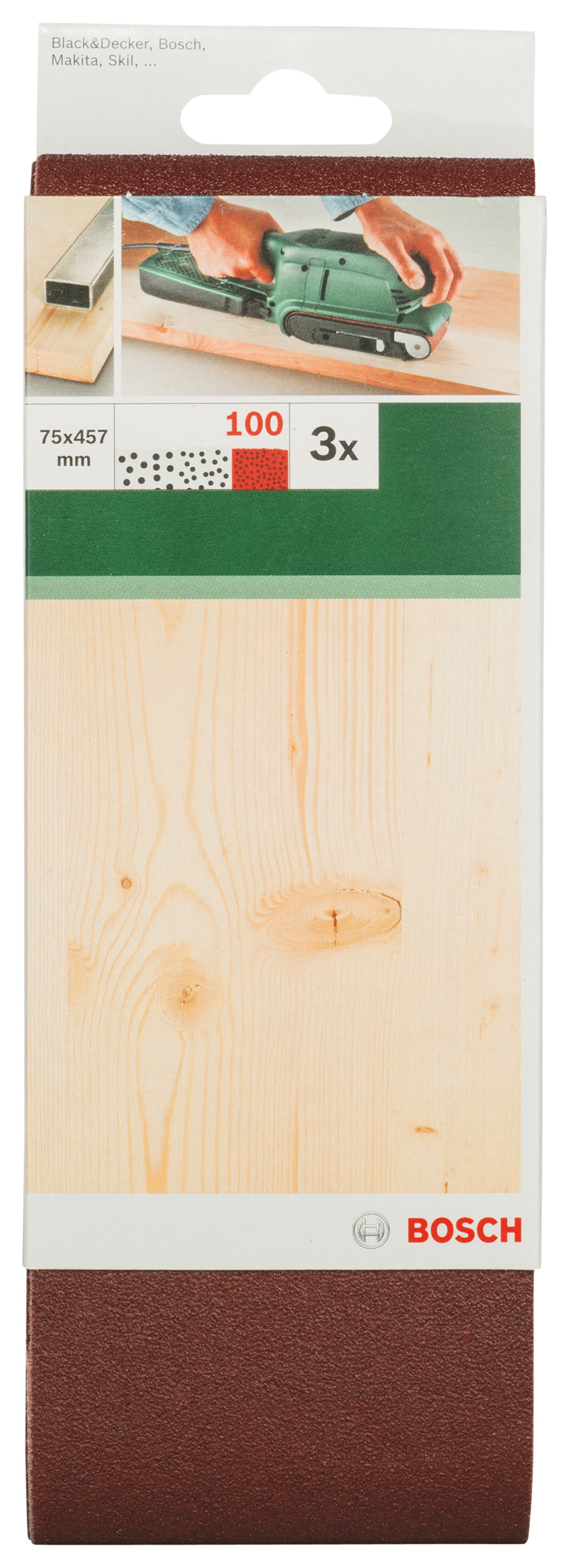 Шкурки за дърво Bosch BS 3 K100 / 75х457мм / 3 броя