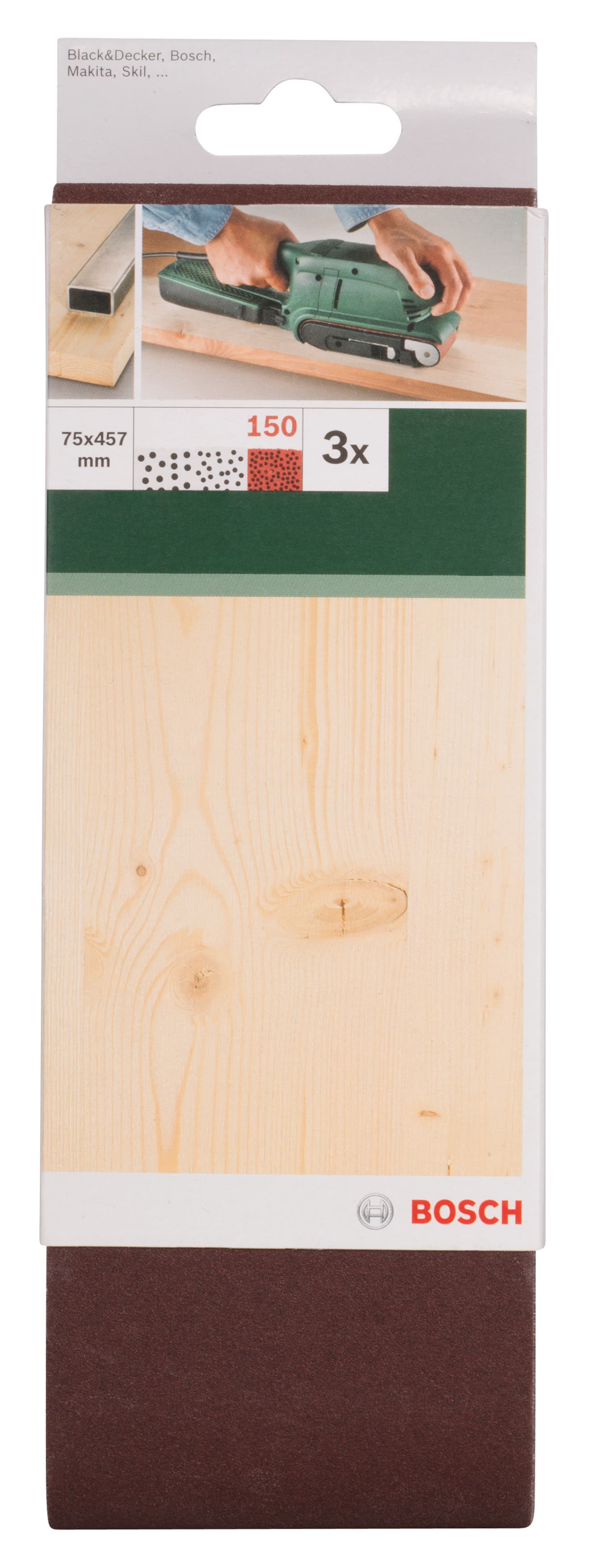 Шкурки за дърво Bosch BS 3 K150 / 75х457мм / 3 броя