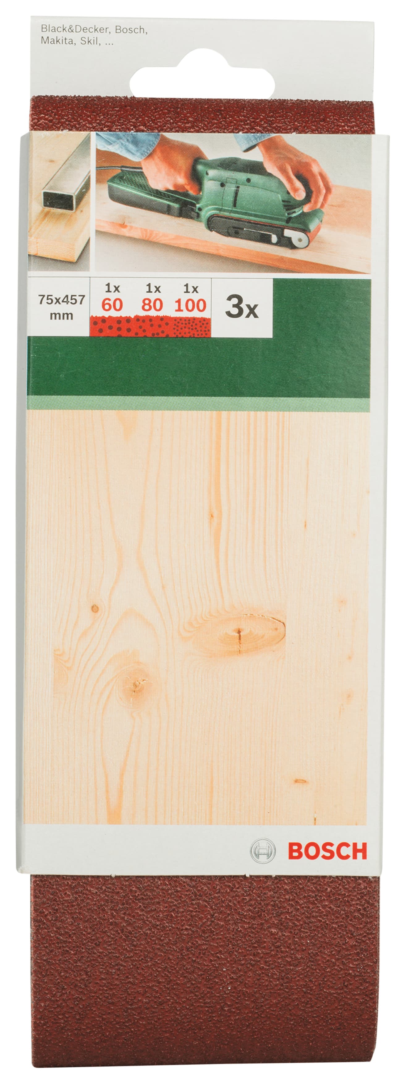 Шкурки за дърво Bosch BS 3 Set K60/80/100 / 75х457мм / 3 броя