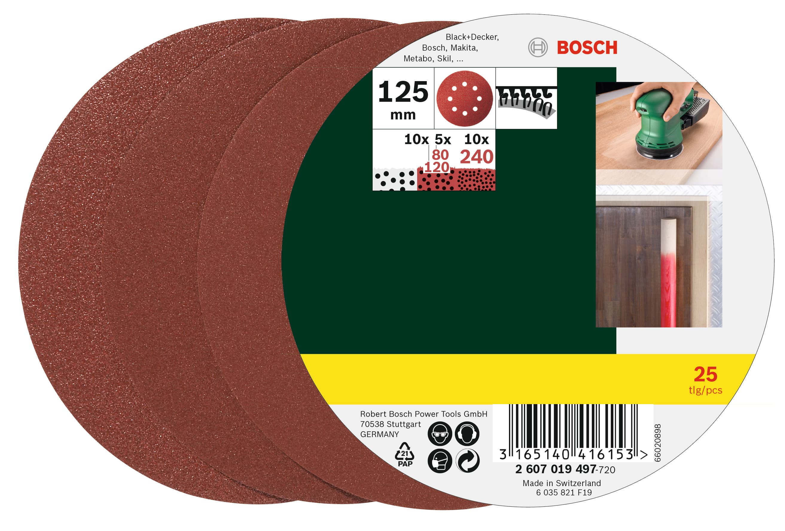 Шкурка за подготовка и фино шлайфане Bosch 125мм / 25 броя
