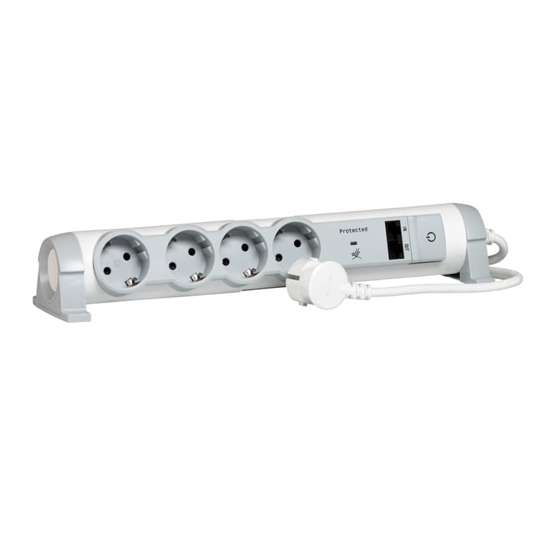 Разклонител със защита от пренапрежение 4x2P+E + 2хRJ45 