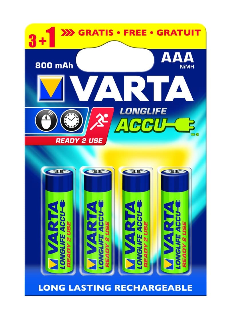 Презареждащи батерии Varta NiMh Accu 800 mAh ААА LL R2U 3+1 броя