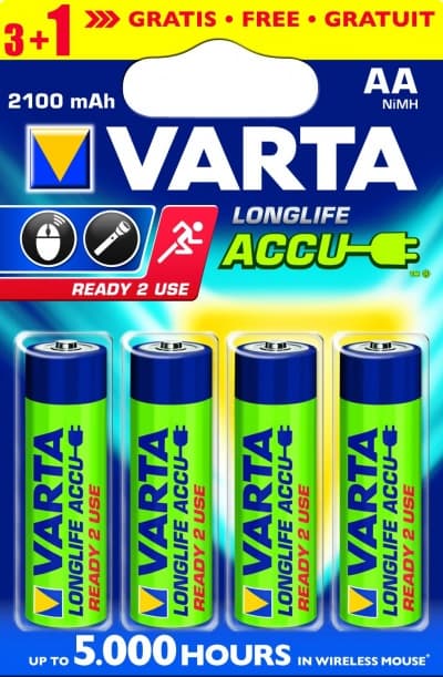 Презареждащи батерии Varta NiMh Accu 2100 mAh АА LL R2U 3+1 броя