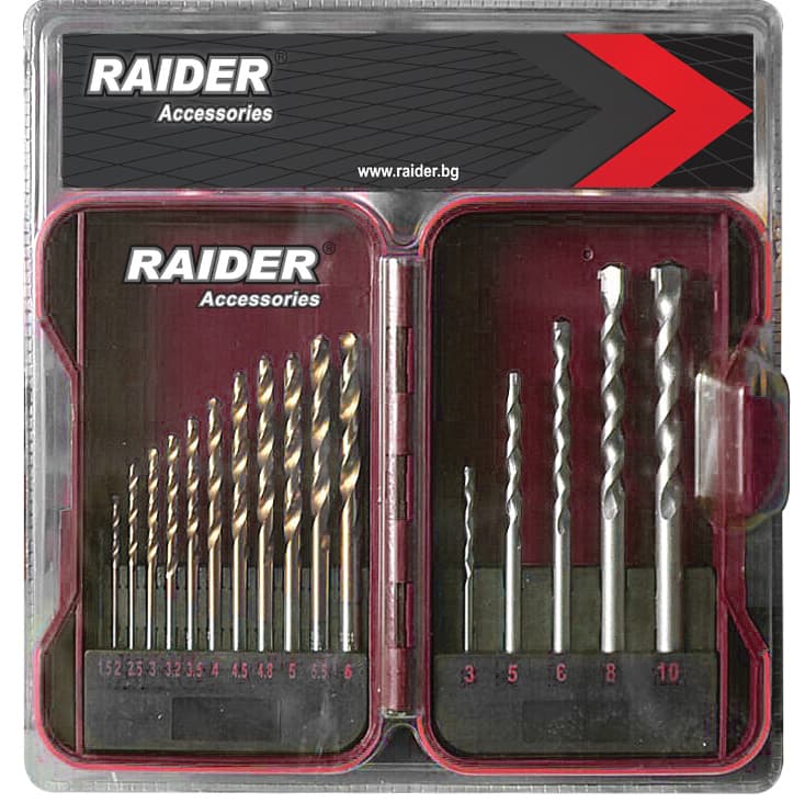 Комплект свредлa за метал и бетон Raider ø1,5-10мм / 17 броя