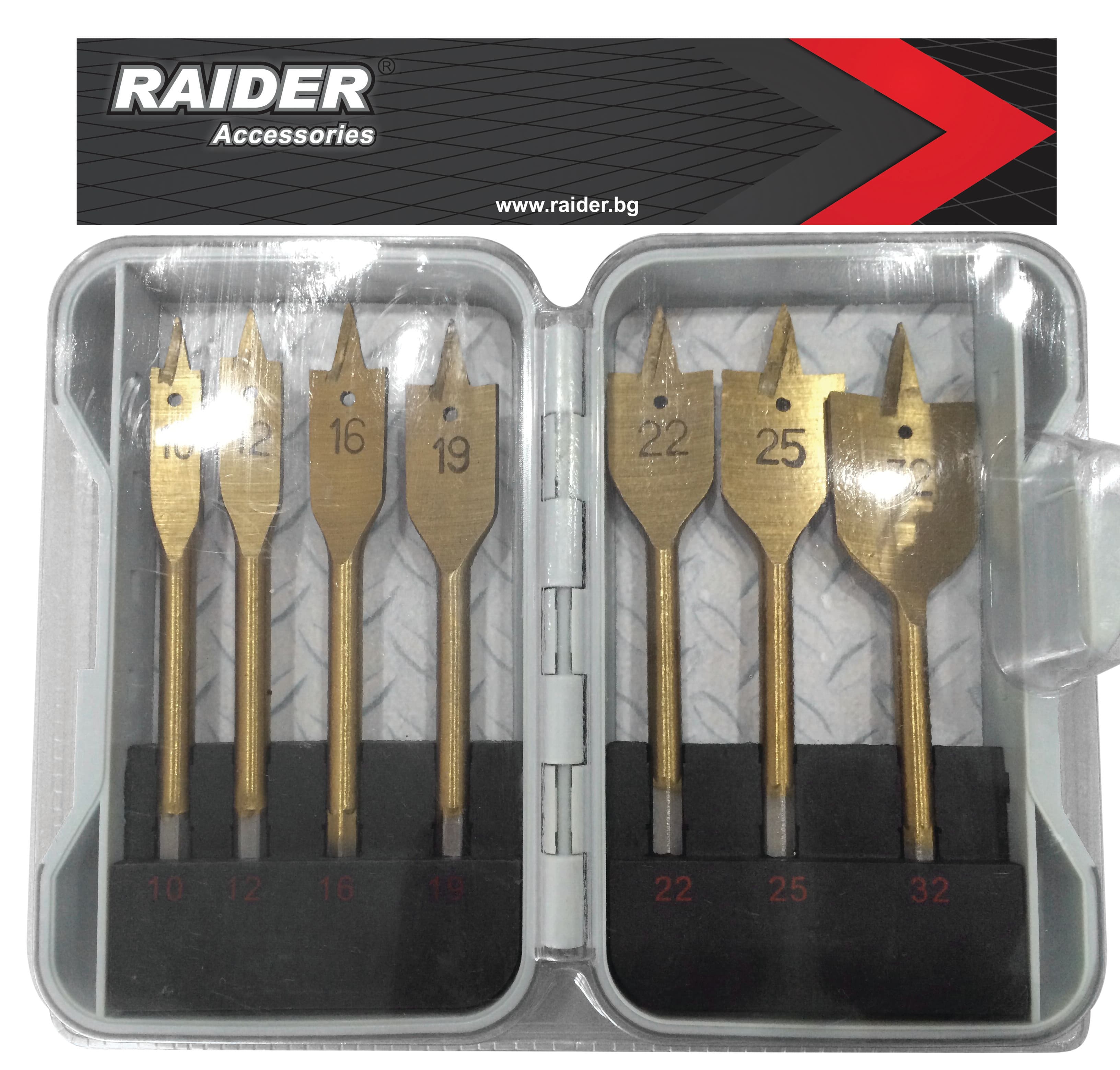 Комплект плоски свредлa за дърво  Raider ø10-32мм / 7 броя