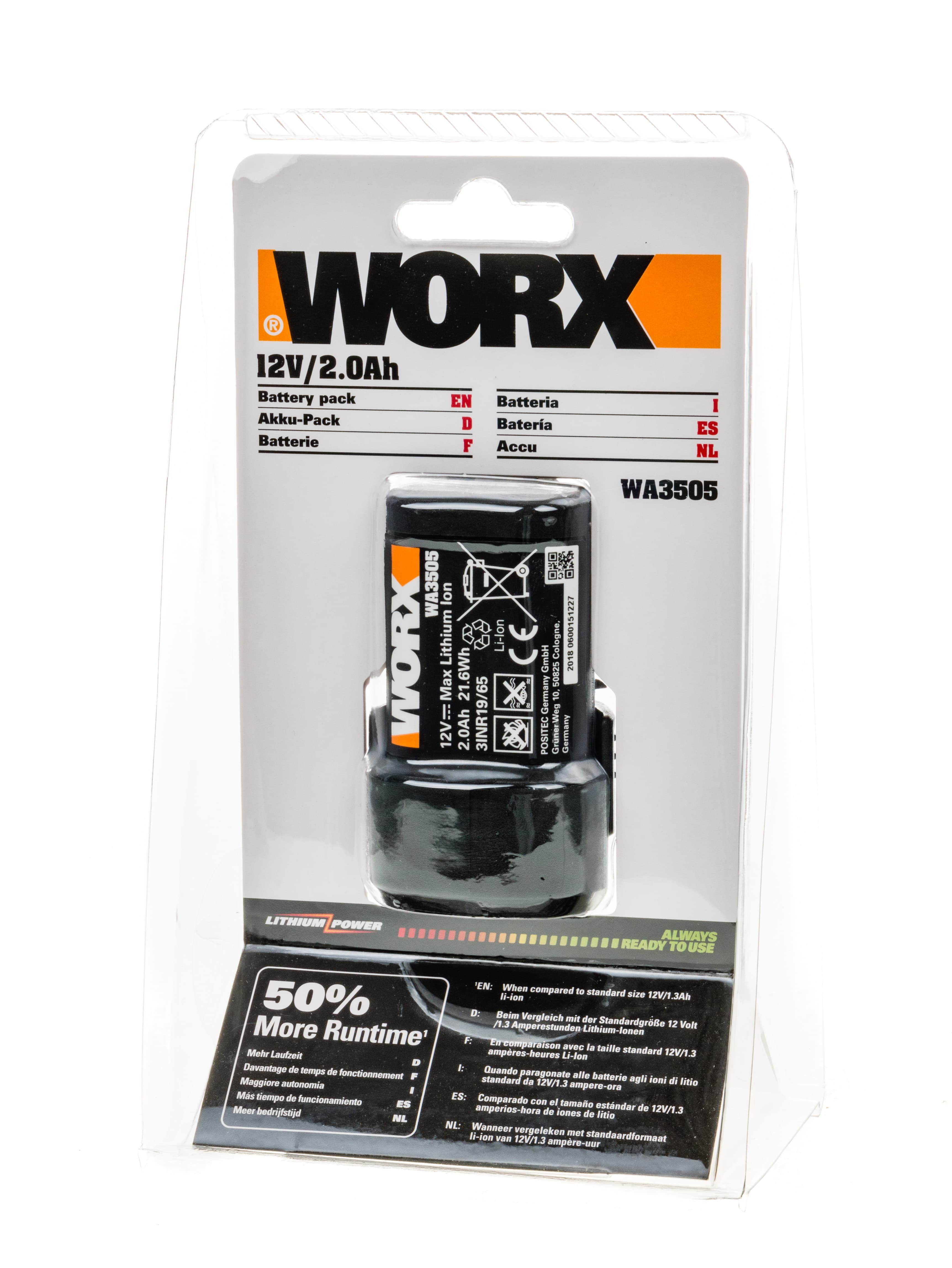Батерия Worx WA3505 за акумулаторна бормашина WX128 / Li-ion 2.0Ah 12V 