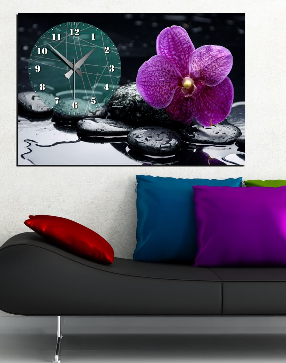 Часовник картина Canvas CS-014 цвете с камъни 90x60cm