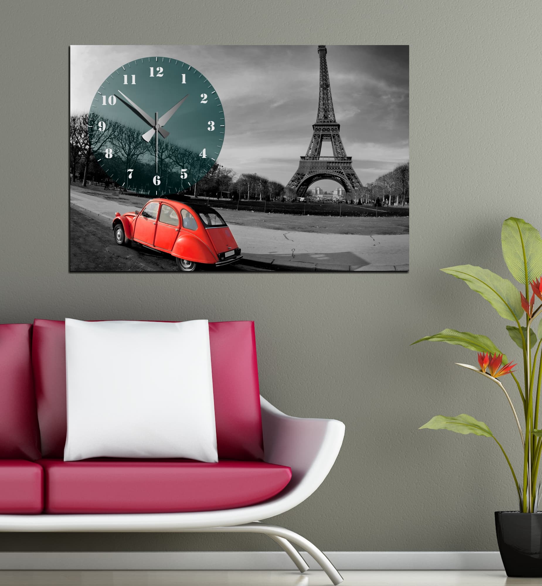 Часовник картина Canvas CS-019 Айфелова кула 90x60cm