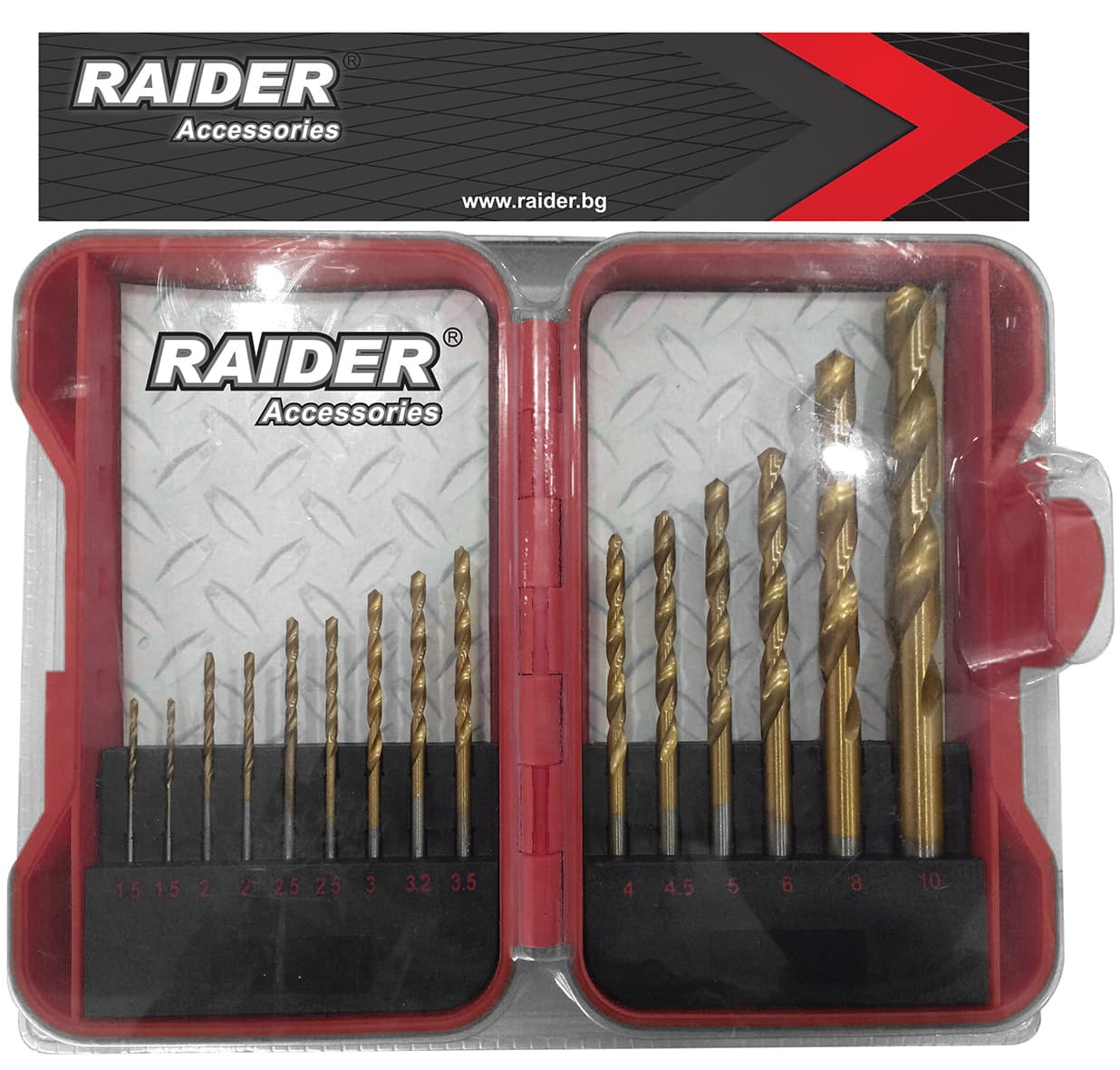 Комплект свредлa за метал Raider HSS+TIN ø1,5-10мм / 15 броя