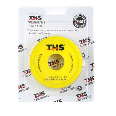 Тефлонова лента за газ професионална Ths Thermostyle 19х0.2мм х 15м / жълта 