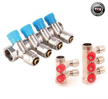Щампован колектор с адаптор и вентил / 3 отвора THS Thermostyle  1" ф16 