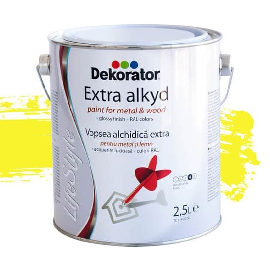 Алкидна боя Dekorator Екстра RAL 1018 цинково жълта 2,5л