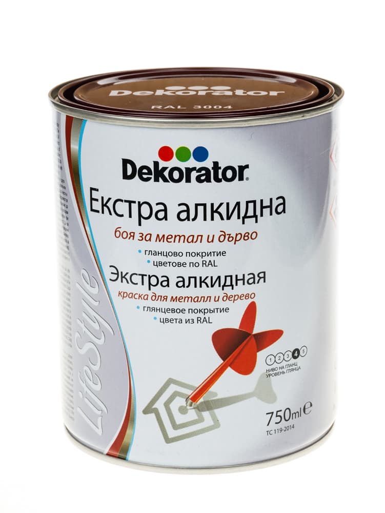 Екстра алкидна боя Dekorator пурпурно червено 750ml