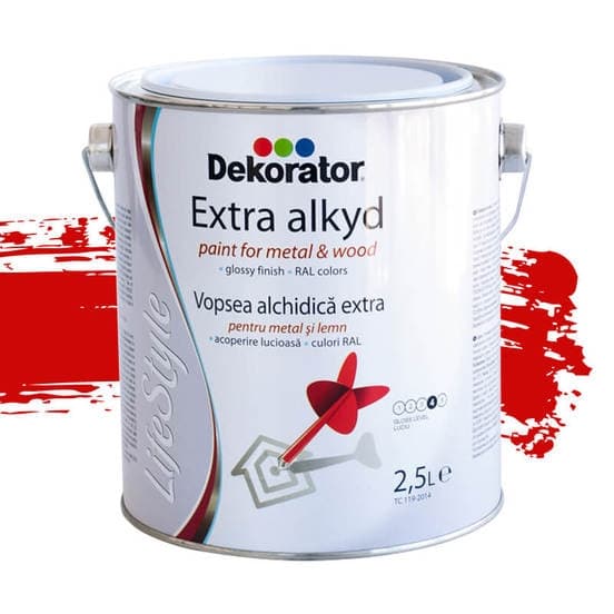 Алкидна боя Dekorator Екстра RAL 3020 трафик червена 2,5л