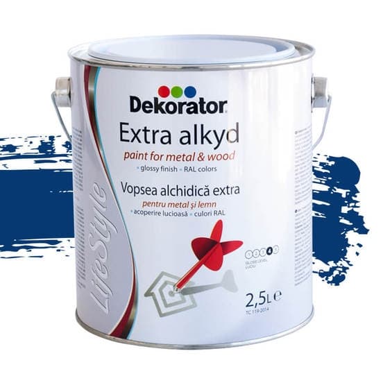 Алкидна боя Dekorator Екстра RAL 7011 трафик синьо 2,5л