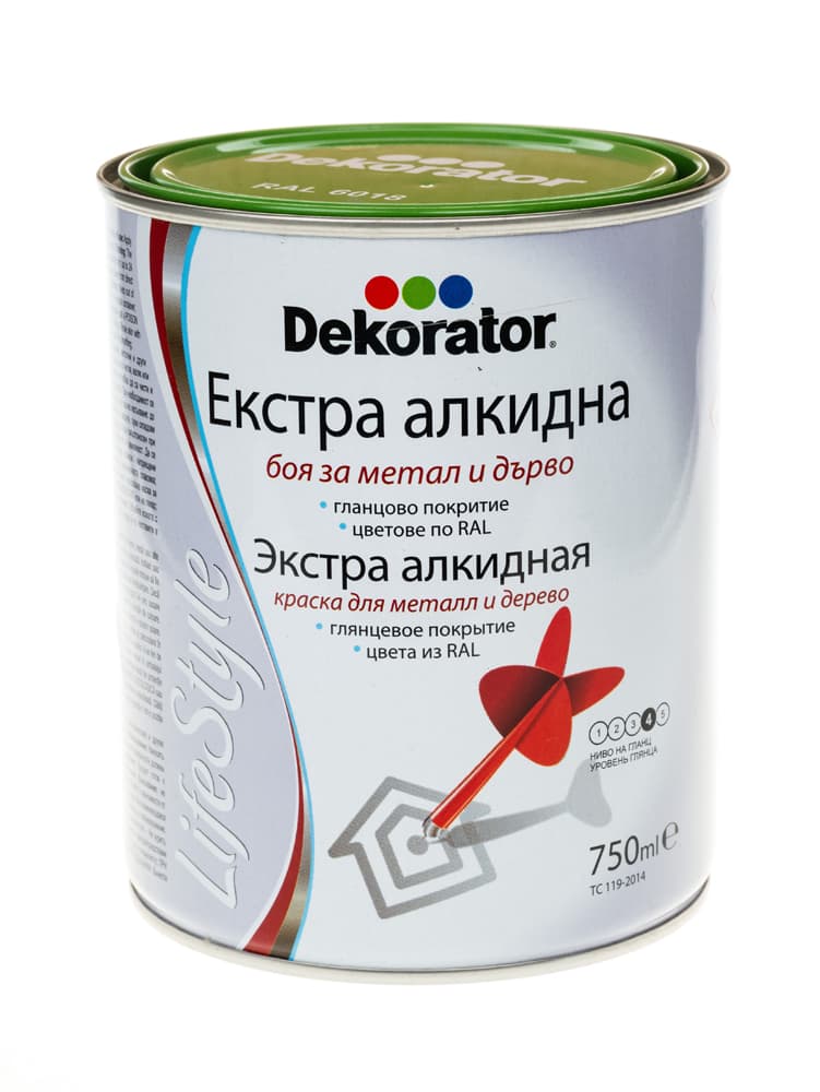 Екстра алкидна боя Декоратор RAL 6018 жълто-зелена 750мл