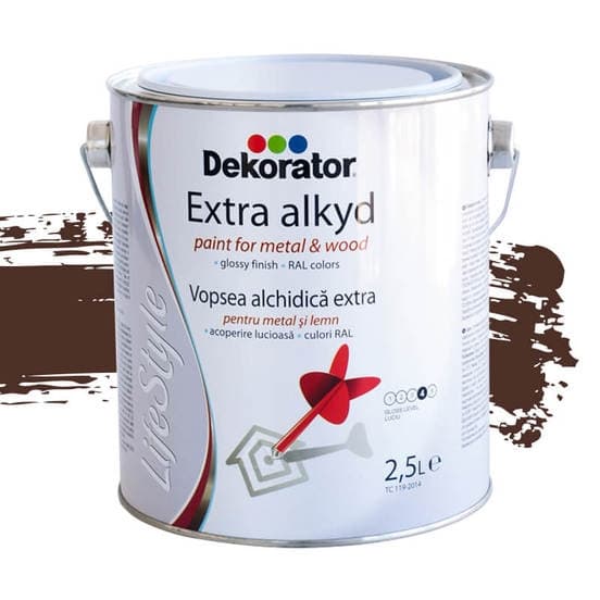 Алкидна боя Dekorator Екстра RAL 8016 махагон 2,5л