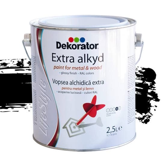 Алкидна боя Dekorator Екстра RAL 9005 смолисто черна 2,5л