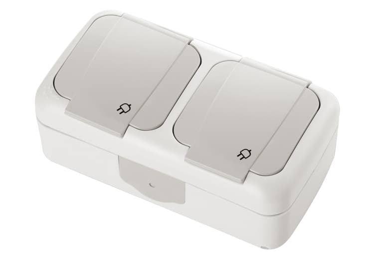 Двоен контакт за открит монтаж Палмие Viko by Panasonic IP54 сив 
