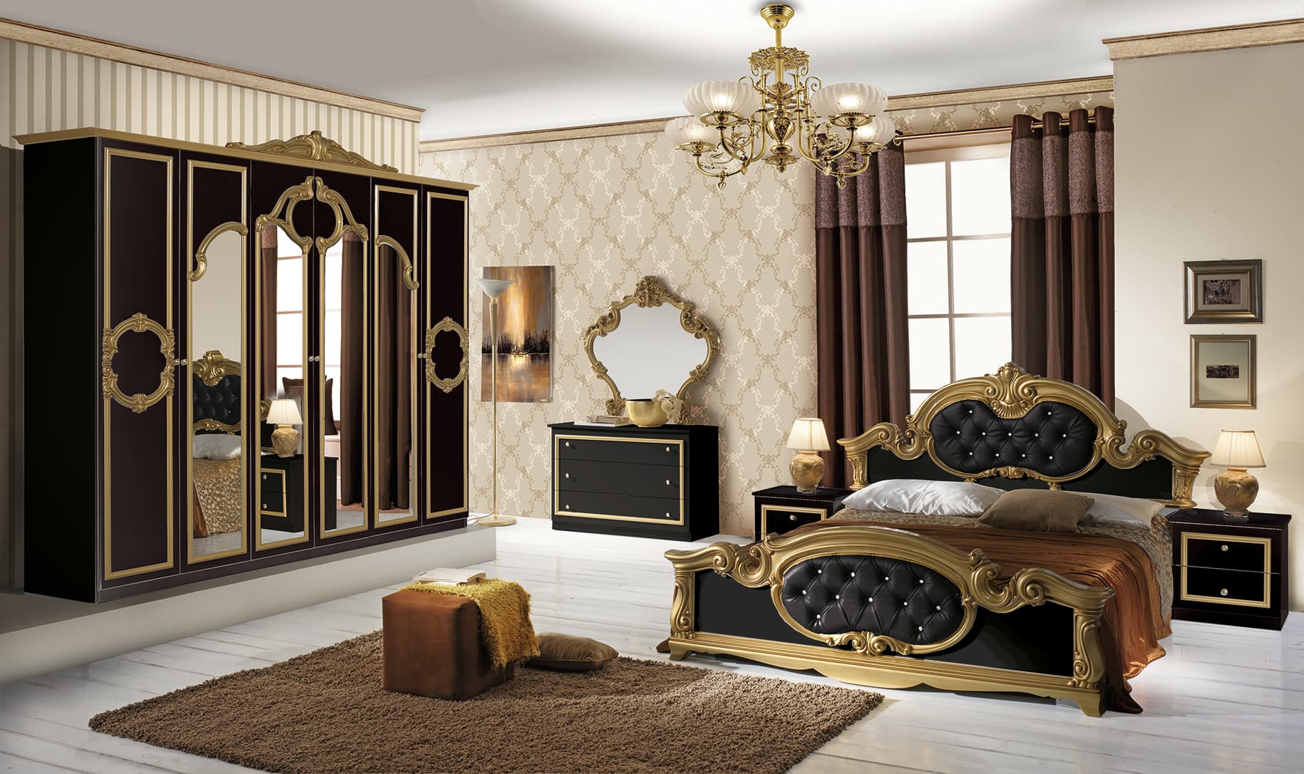 Спален комплект Barocco Bianco Nero Gold 160/200