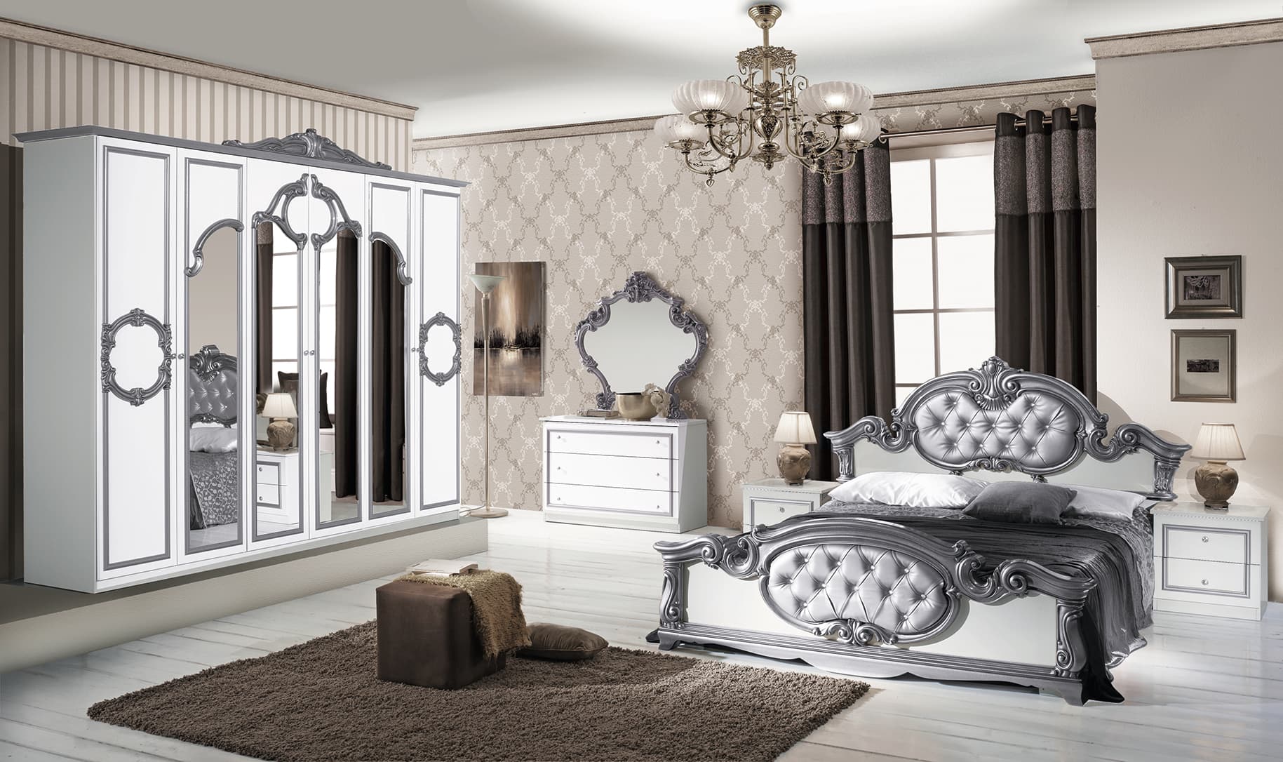 Спален комплект Barocco Bianco Silver 160/200