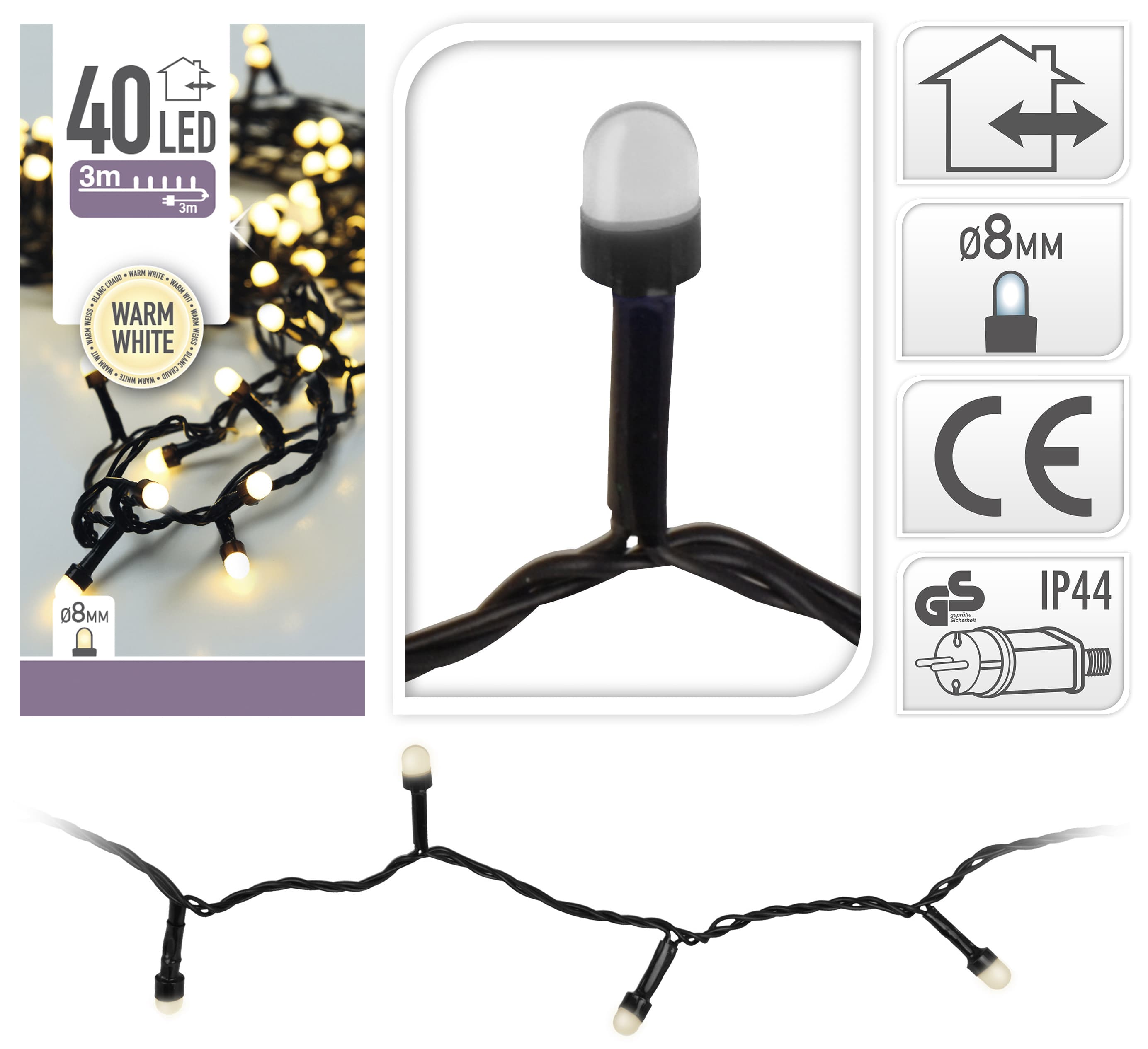 Коледни лампички  AX4220200 / 40 LED топла бяла светлина IP44 3м