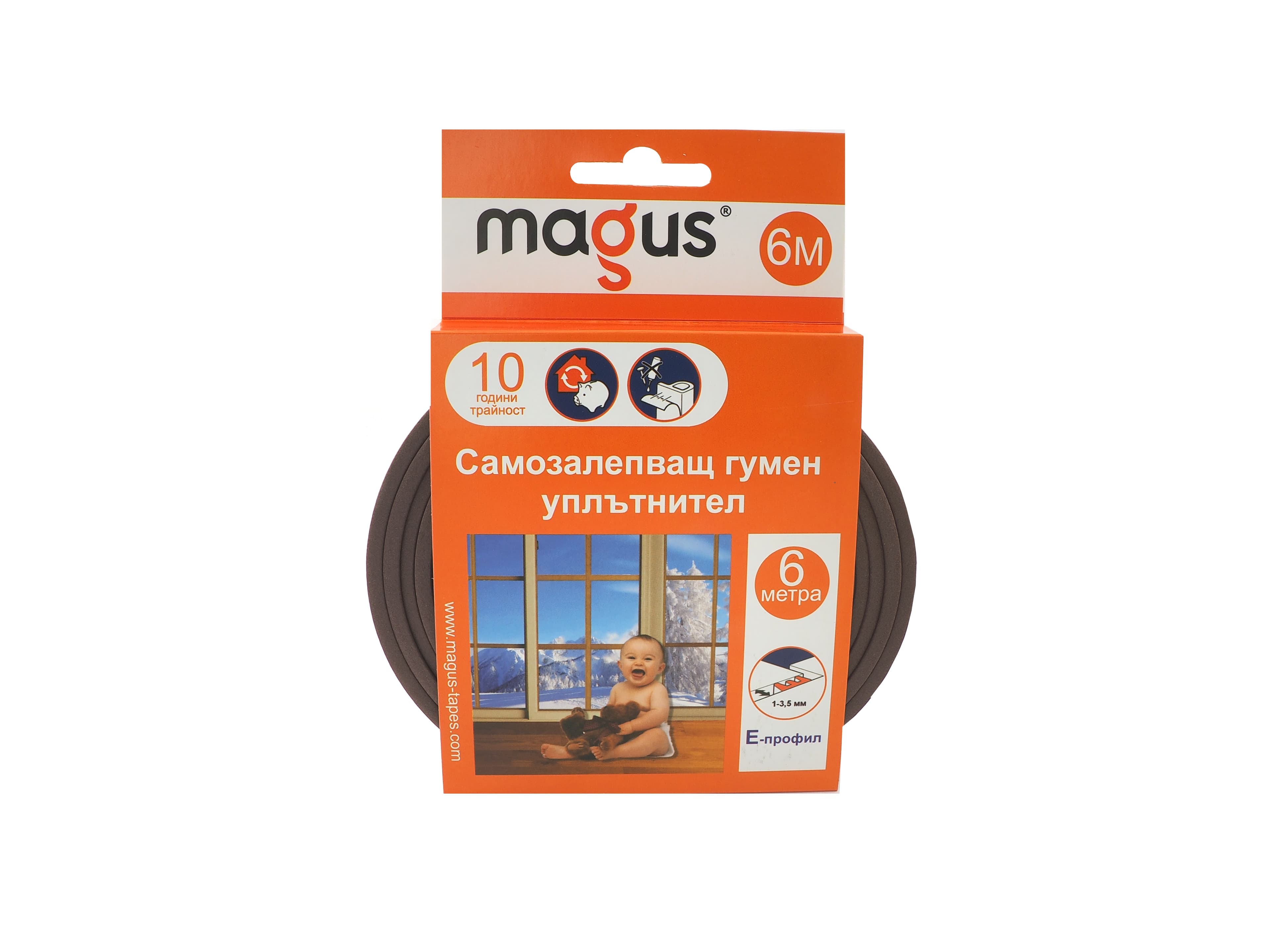 Гумен уплътнител Magus 6м / Е профил / кафяв