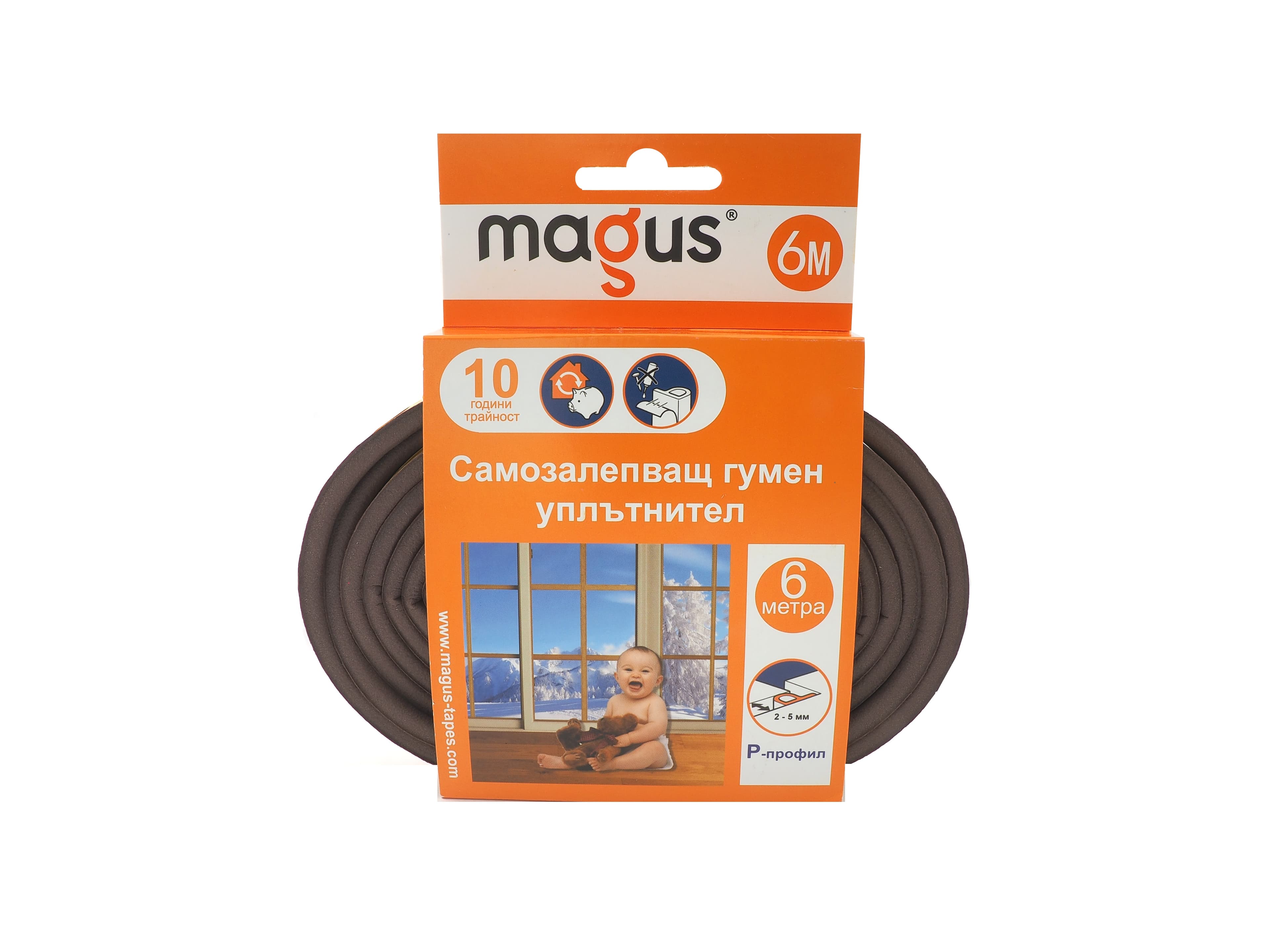 Гумен уплътнител Magus 6 м / P профил / кафяв