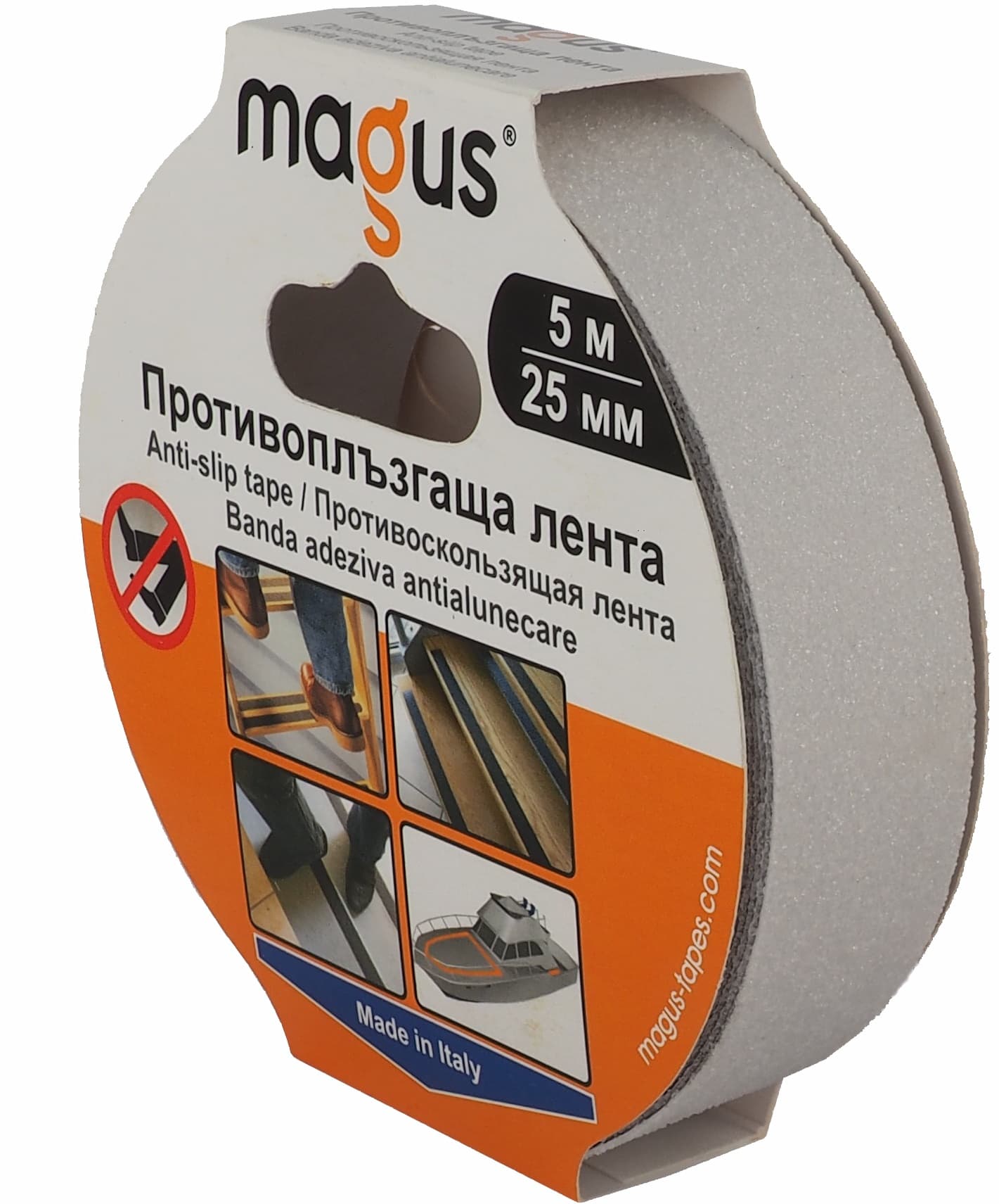 Противоплъзгаща лента Magus 5м/25мм бяла