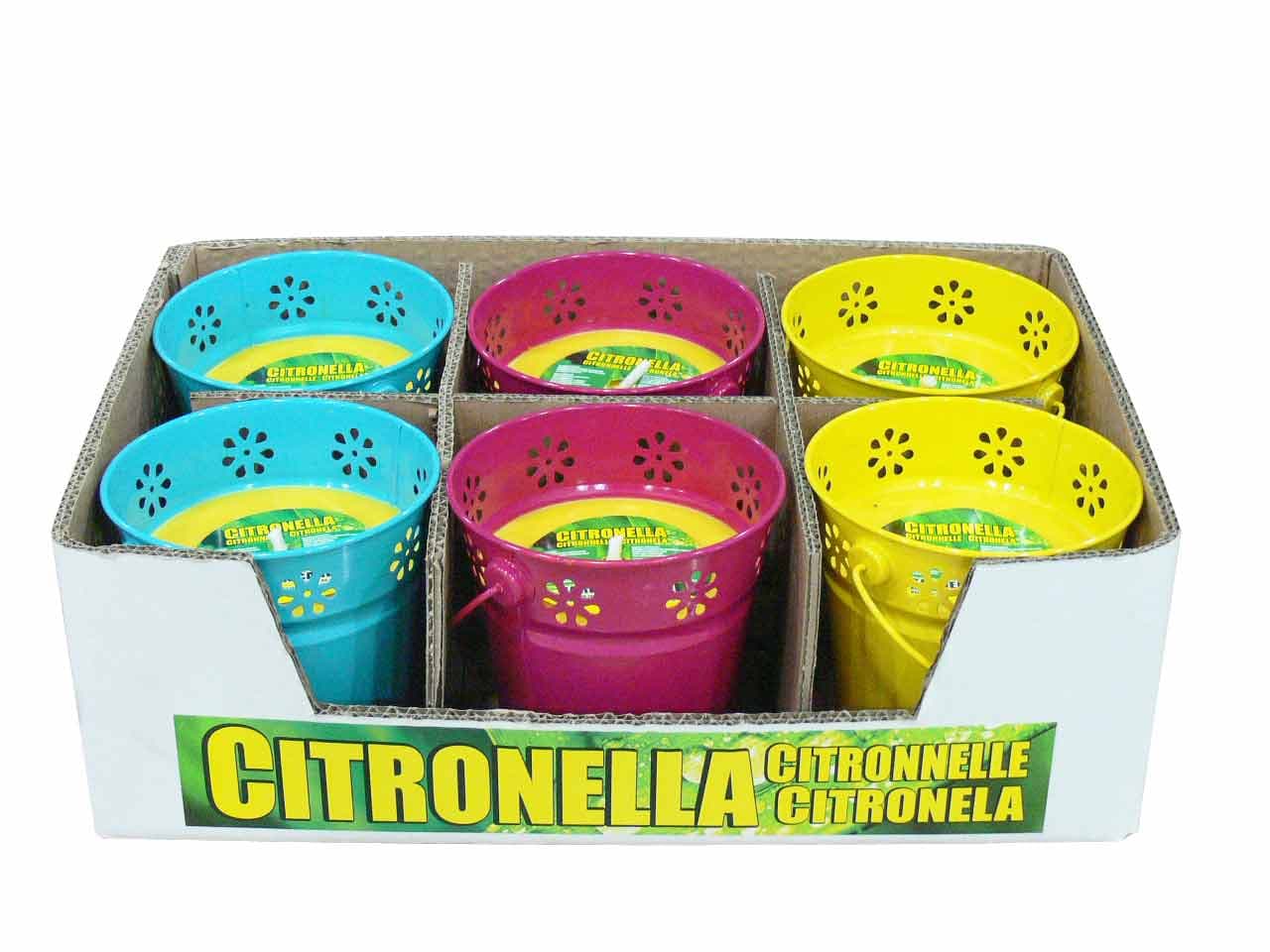 Свещ против насекоми в цветна метална купичка Citronella 13х12см