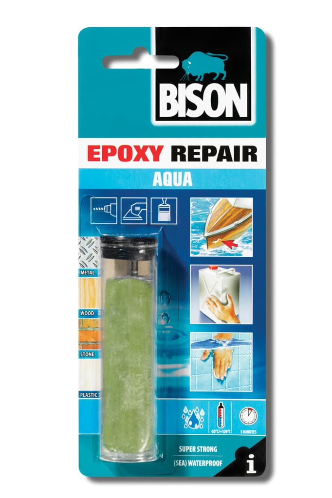 Двукомпонентна епоксидна смес / стомана за водна среда Bison Epoxy Repair Aqua 56 гр / блистер