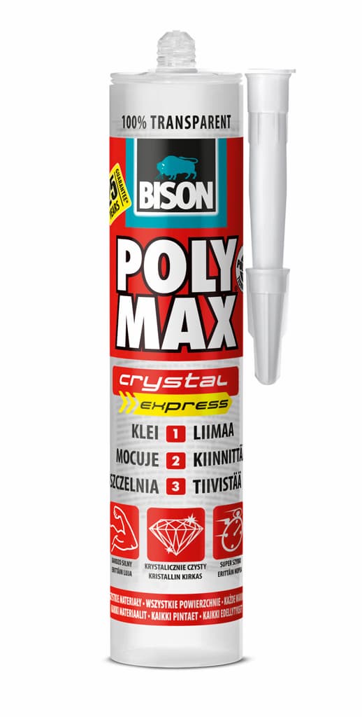 Строително лепило Bison Poly Max Crystal Express прозрачно 300 гр / картуш