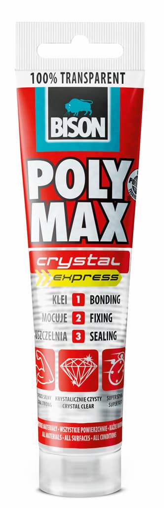 Висококачествено строително лепило Bison Poly Max Crystal Express прозрачно 115 гр / туба