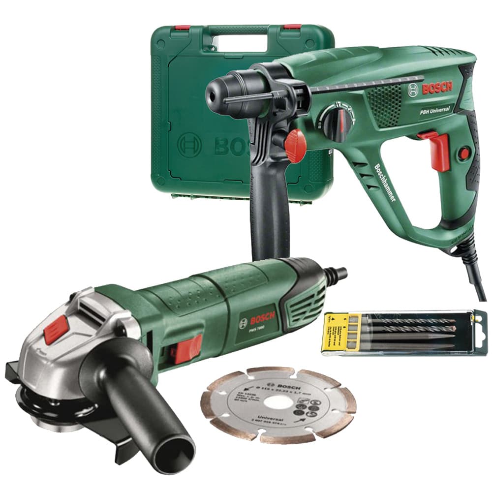 Комплект перфоратор Bosch PBH Universal + ъглошлайф Bosch PWS 7000