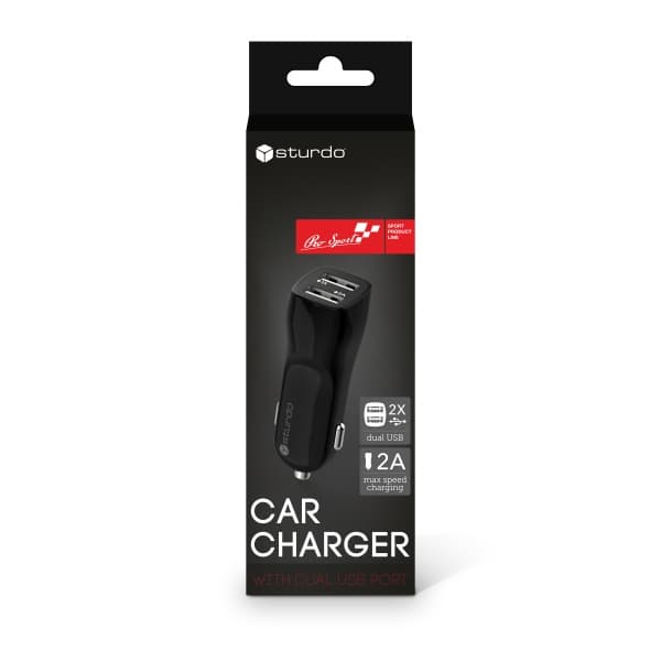Зарядно за автомобил Sturdo Car Charger Pro Sport / 2xUSB / 2A / черно