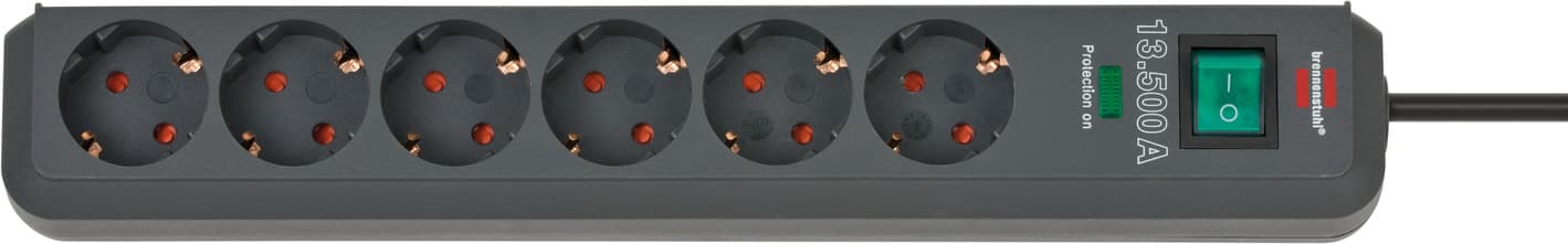 Защитен разклонител Eco Line с 6 контакта и ключ / 1,5м антрацит