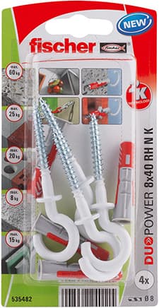 Комплект дюбел с кръгла отворена кука с найлоново покритие Fischer Duopower 6x30 RH N K 