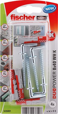 Комплект дюбел с ъглова кука Fischer Duopower 8x40 OH K NV блистер