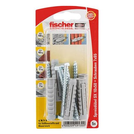 Разширяващ се дюбел комплект с винт Fischer SX 10x50 S K NV блистер