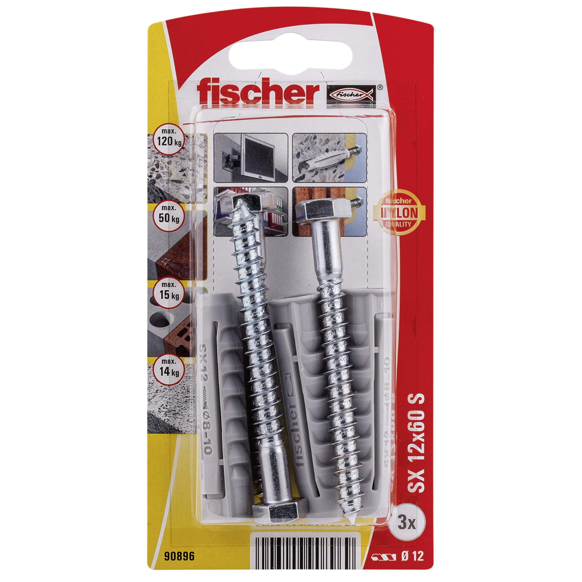 Разширяващ се дюбел комплект с винт Fischer SX 12x60 S K NV блистер