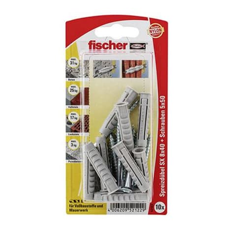 Разширяващ се дюбел с периферия и винт Fischer SX 8x40 S K NV блистер