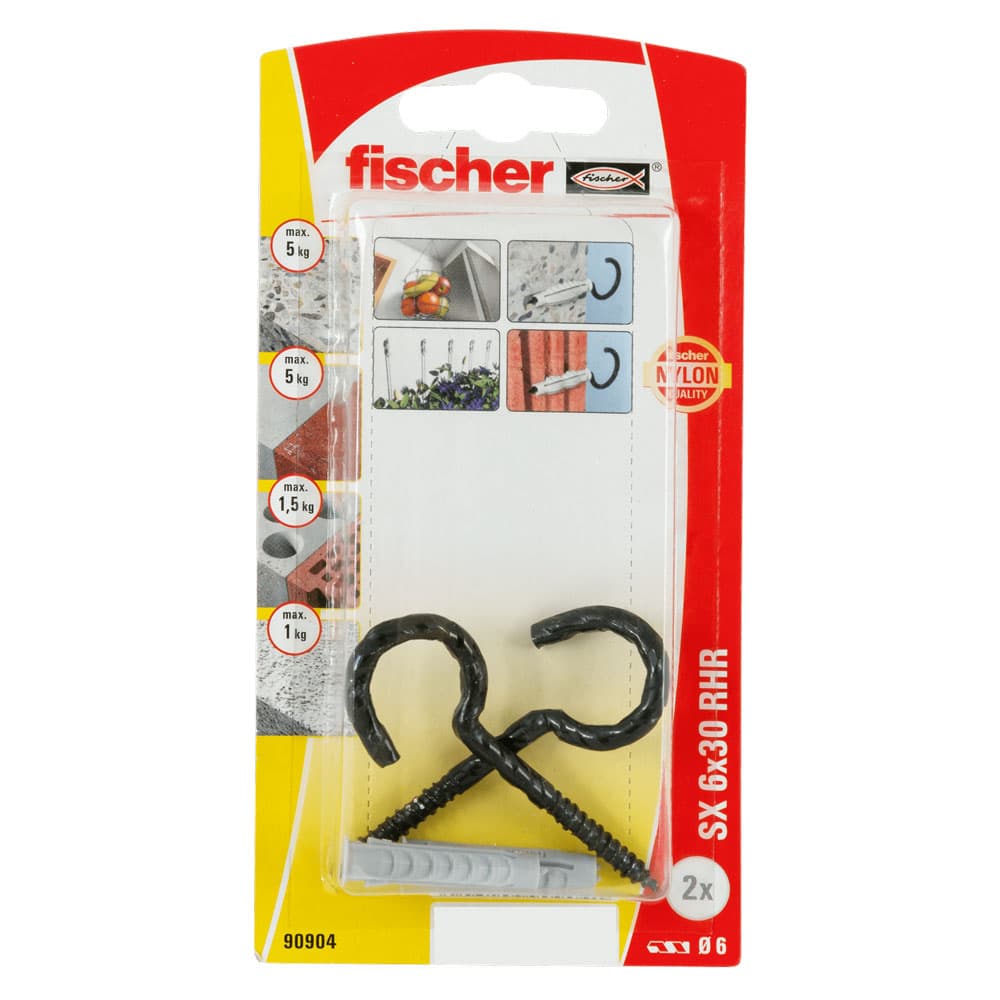 Разширяващ се дюбел с периферия и кръгла отворена черна кука Fischer SX 6