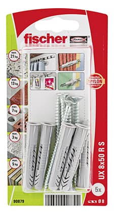 Универсален дюбел с периферия и винт Fischer UX 8x50 R S K NV блистер