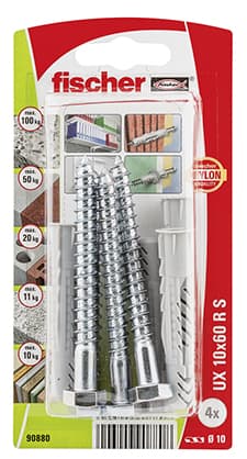 Универсален дюбел с периферия и винт Fischer UX 10x60 R S K NV блистер