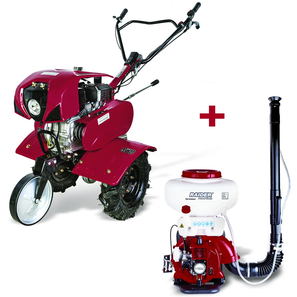 Бензинова мотофреза Raider RD-T07 5.2kW + моторна пръскачка Raider RD-KMD01 2.13kW 